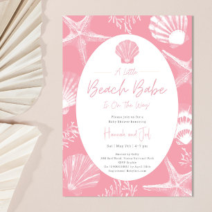 Beach Seashells Ocean Rosa Girl Baby Shower Inbjudningar