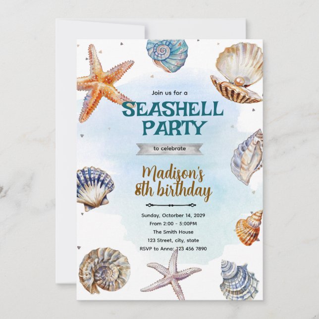 Beach Seashells Party Invitation Inbjudningar (Framsida)