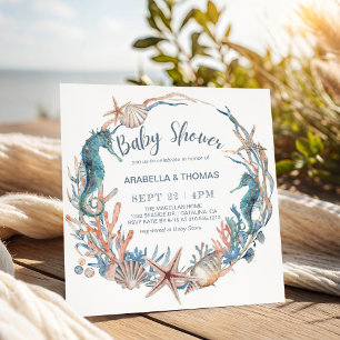 Beach Seashells Seahorse and Starfish Baby Shower Inbjudningar