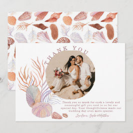 Beach Seashells Watercolor Coastal Photo Bröllop Tack Kort