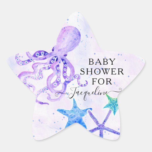 Beach Seaside Bright Octopus Starfish Baby Shower Stjärnformat Klistermärke (Framsida)