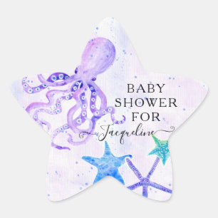 Beach Seaside Bright Octopus Starfish Baby Shower Stjärnformat Klistermärke