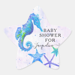 Beach Seaside Bright Seahorse Starfish Baby Shower Stjärnformat Klistermärke