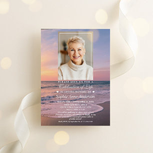 Beach Seaside Funeral Firande of Life Photo Inbjudningar