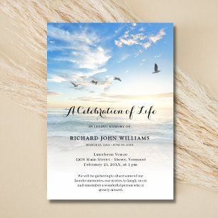 Beach Seaside Ocean Firande of Life Funeral Bl Inbjudningar