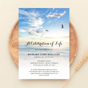 Beach Seaside Ocean Firande of Life Funeral Inbjudningar