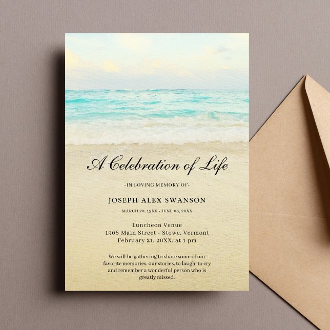 Beach Seaside Ocean Firande of Life Funeral Inbjudningar (Beach Celebration of Life Invitation)