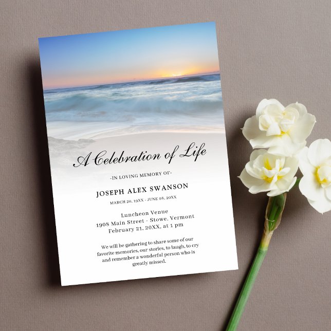 Beach Seaside Ocean Firande of Life Funeral Inbjudningar (Beach Celebration of Life)