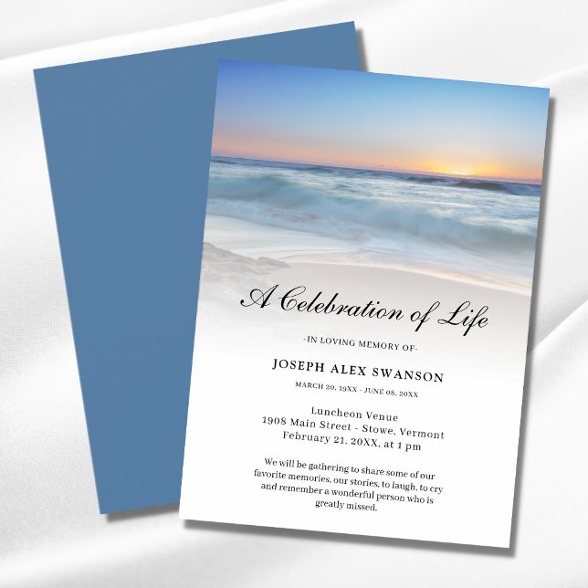 Beach Seaside Ocean Firande of Life Funeral Inbjudningar (Celebration of Life Ocean Invitation)