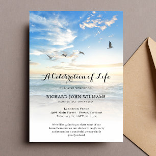 Beach Seaside Ocean Firande of Life Funeral Inbjudningar