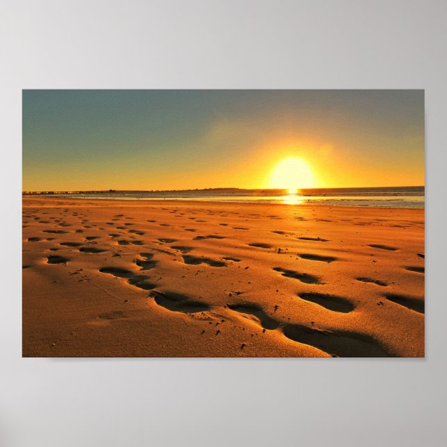 Beach Seaside Ocean Sunset Sundown Sand Poster (Framsidan)