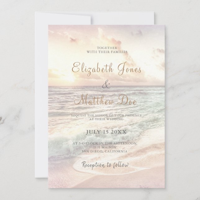 Beach Seaside/Ocean Sunset Wedding bjudande Inbjudningar (Framsida)