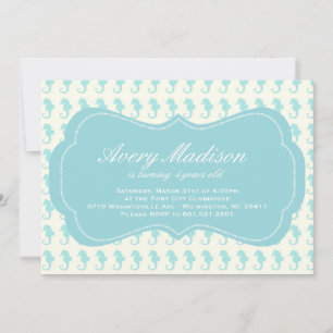 Beach Shabby chic Seahorse Invitation party blue Inbjudningar