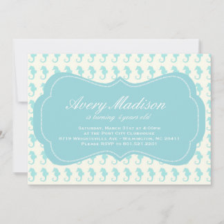 Beach Shabby chic Seahorse Invitation party blue Inbjudningar