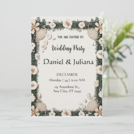 Beach Shell & Floral Frame Engagement Invitation Inbjudningar
