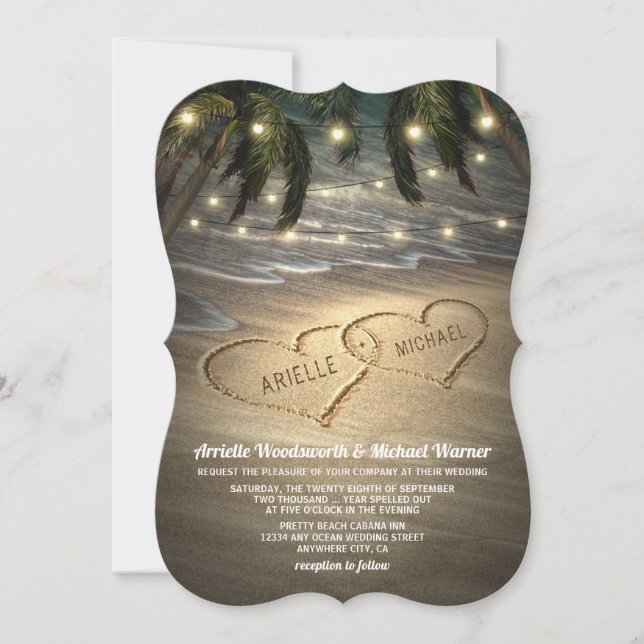 Beach Shore Hearts i Sand Wedding-inbjudningarna Inbjudningar (Framsida)