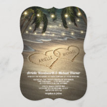 Beach Shore Hearts i Sand Wedding-inbjudningarna
