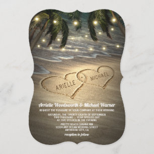 Beach Shore Hearts i Sand Wedding-inbjudningarna Inbjudningar