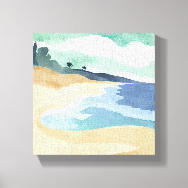 Beach Shore | Vattenfärg blå Canvastryck (Framsida)