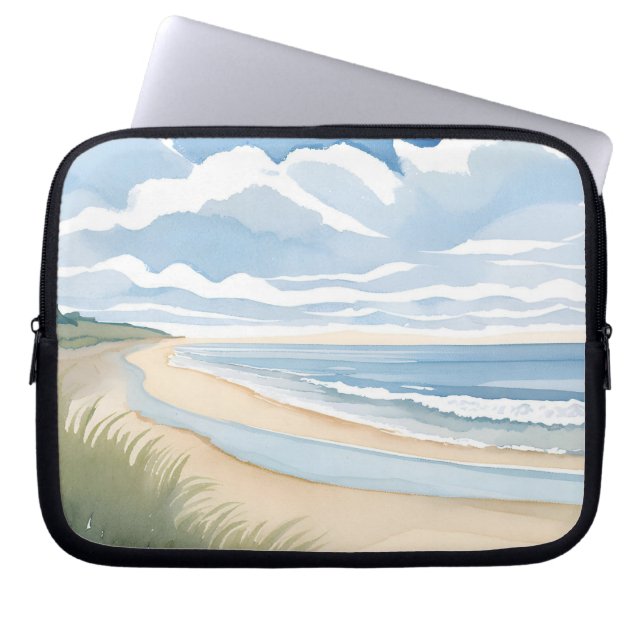 Beach Shore Walk | Coastal Ocean Watercolor Laptop Fodral (Framsidan)