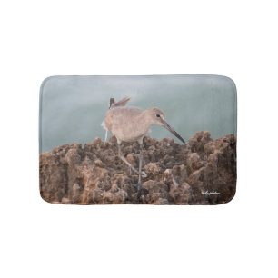 Beach Shorebird Willet med Teal Ocean Background Badrumsmatta
