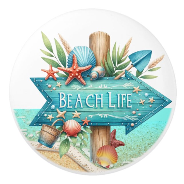 Beach Sign Ceramic Knob Knopp (Framsidan)