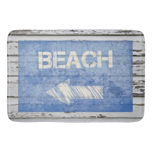 Beach Sign på Weasted White Wood Badrumsmatta (Framsidan)