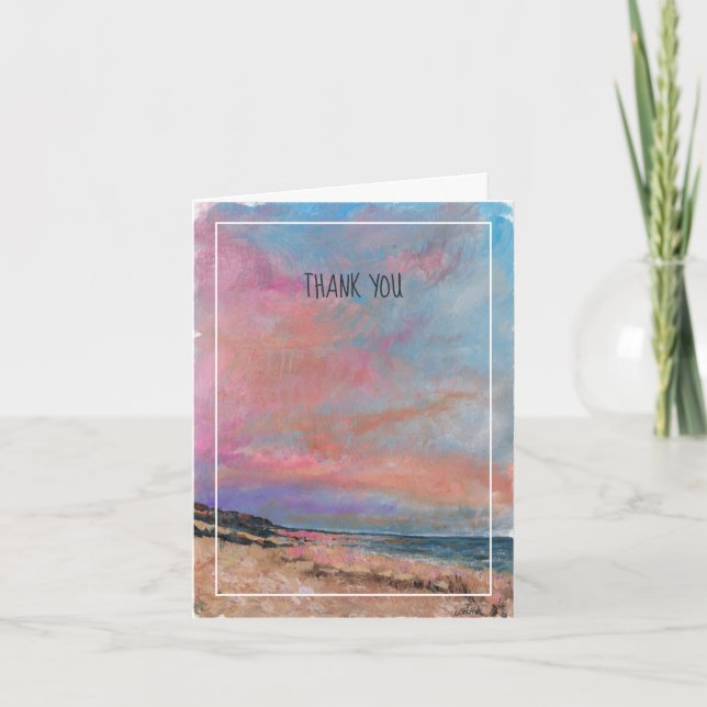 Beach Sjö Rosa Blue Painting Tack Kort (Framsida)