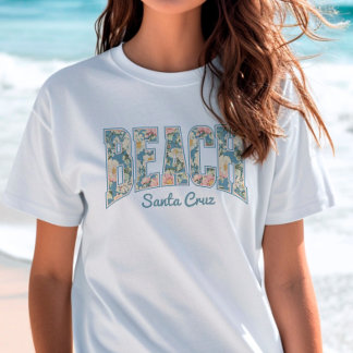 BEACH Skyline Blue Retro Blommigt T Shirt