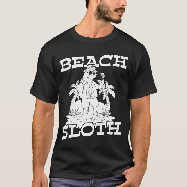 Beach Sloth Handflatan Träd Surfrider Vågar Surfa T Shirt (Framsida)