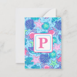 Beach Snäcka Crab Ocean Monogram Preppy Anteckningskort