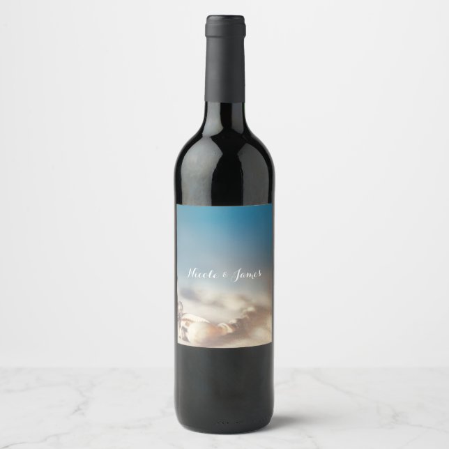 Beach Snäckas & Pearl Jewelry Elegant Vin Labels Vinflaska Etikett (Framsida)