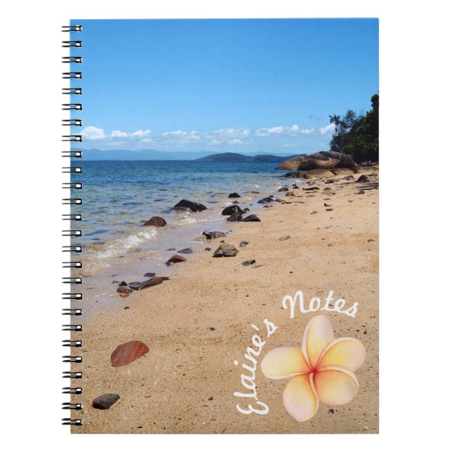 Beach Snäckors Frangipani Namn Spiral Note Bok Anteckningsbok (Framsidan)