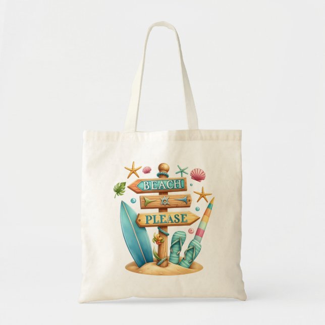 "Beach Snälla" Beach Tote Bag Tygkasse (Framsidan)