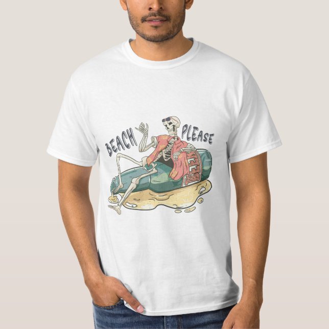 "Beach Snälla" Skeleton & Beer T Shirt (Framsida)