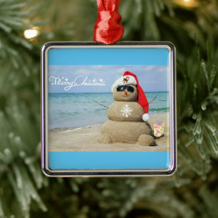 **BEACH SNÖGUBBE MED HÄLSNING** CHRISTMAS ORNATI JULGRANSPRYDNAD METALL