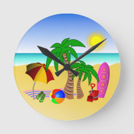 Beach Sol Sea Surfa Medium Blue Round Wall Clocks Rund Klocka