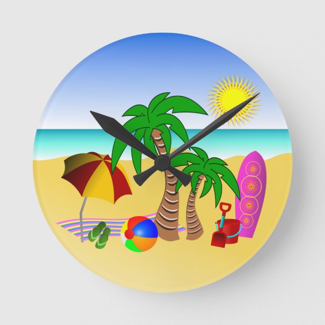 Beach Sol Sea Surfa Medium Blue Round Wall Clocks Rund Klocka (Framsida)