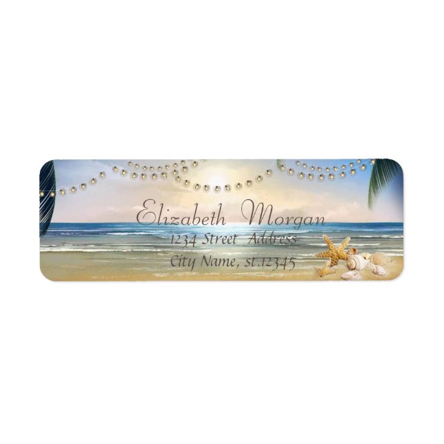 Beach,Solnedgång,Handflatan, Seasheller Returadress Etikett (Framsidan)