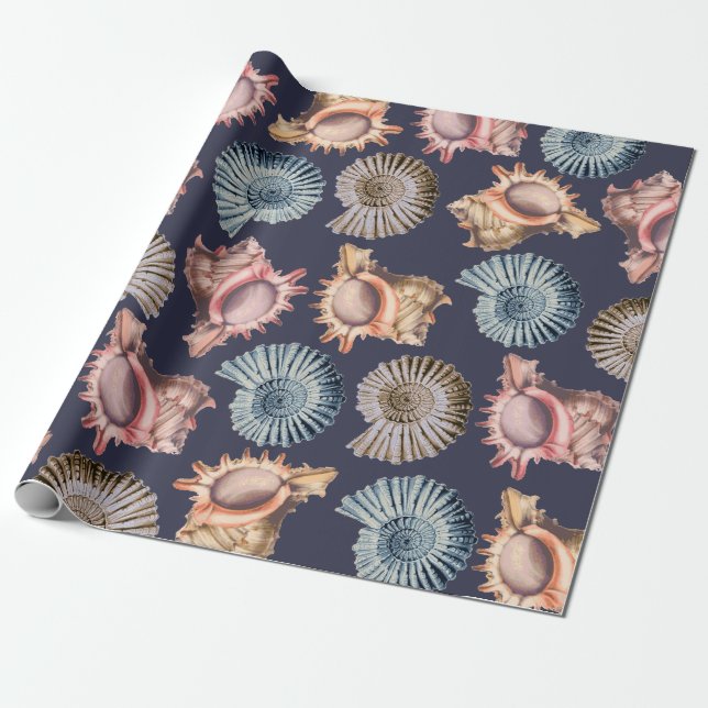 Beach Spiral Seashells & Conch Snäckor Coastal Presentpapper (Utrullad)