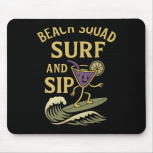 Beach Squad Surf And Sip Retro Surfing Tail Grafis Musmatta