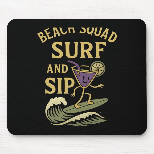 Beach Squad Surf And Sip Retro Surfing Tail Grafis Musmatta (Framsidan)