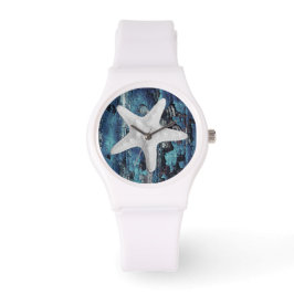 Beach Starfish Blue Rustic White Wristwatch Armbandsur