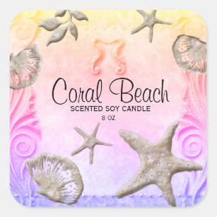 Beach Starfish Candle Seahorse Pastel Fyrkantigt Klistermärke