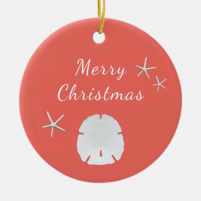 Beach Starfish Sand Dollar Peach-jul Julgransprydnad Keramik (Framsidan)