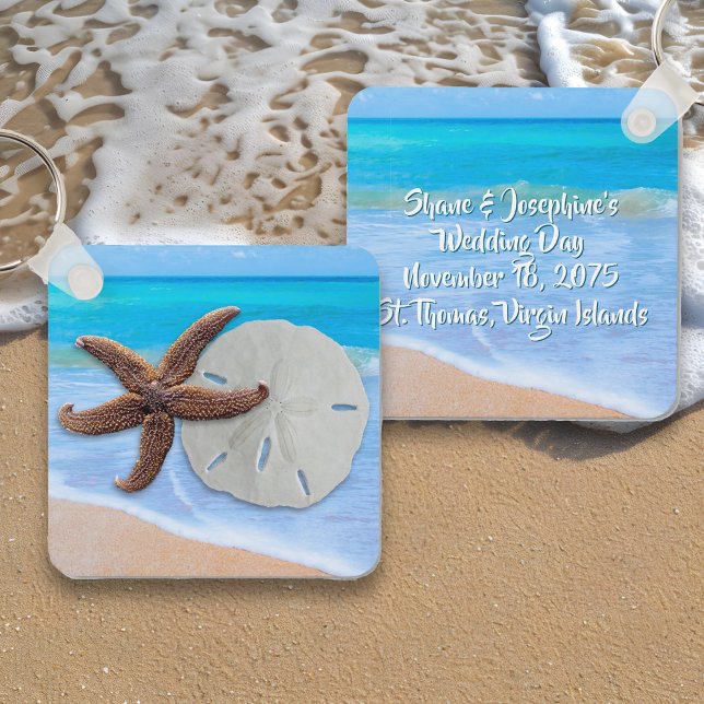 Beach Starfish Sand Dollar Wedding Favor Nyckelring (Skapare uppladdad)