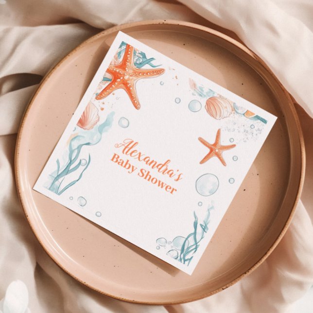 Beach Starfish & Seashells Elegant Baby Shower Pappersservett (Skapare uppladdad)