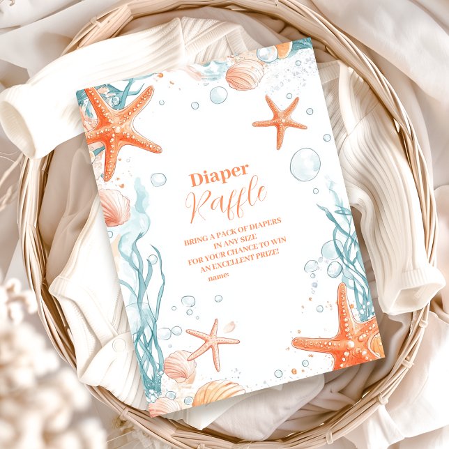 Beach Starfish & Seashells Elegant Diapper Raffle Tilläggskort (Skapare uppladdad)