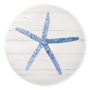Beach Starfish Snäcka Modern Blue White Barn Wood Knopp