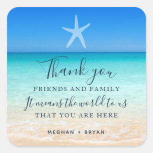 Beach Starfish Tack Wedding Favor Fyrkantigt Klistermärke